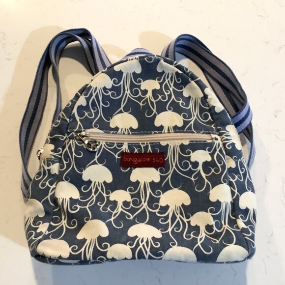 Bungalow 360 Small Mini Backpack Jellyfish print Cotton Canvas Adjustable Straps - Picture 6 of 6